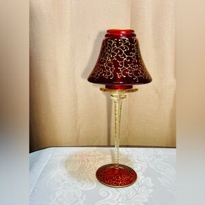 Vintage Cranberry and Gold Glass Tea lite Candle Holder GUC